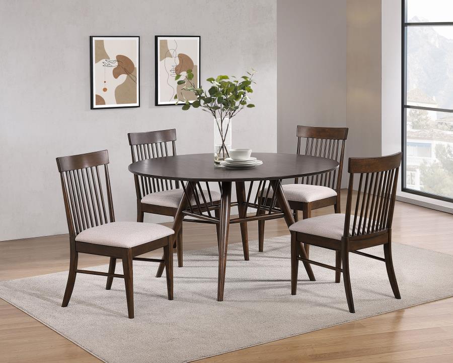 Juego de mesa de comedor redonda Everton de 5 piezas de 53 pulgadas en nogal oscuro
