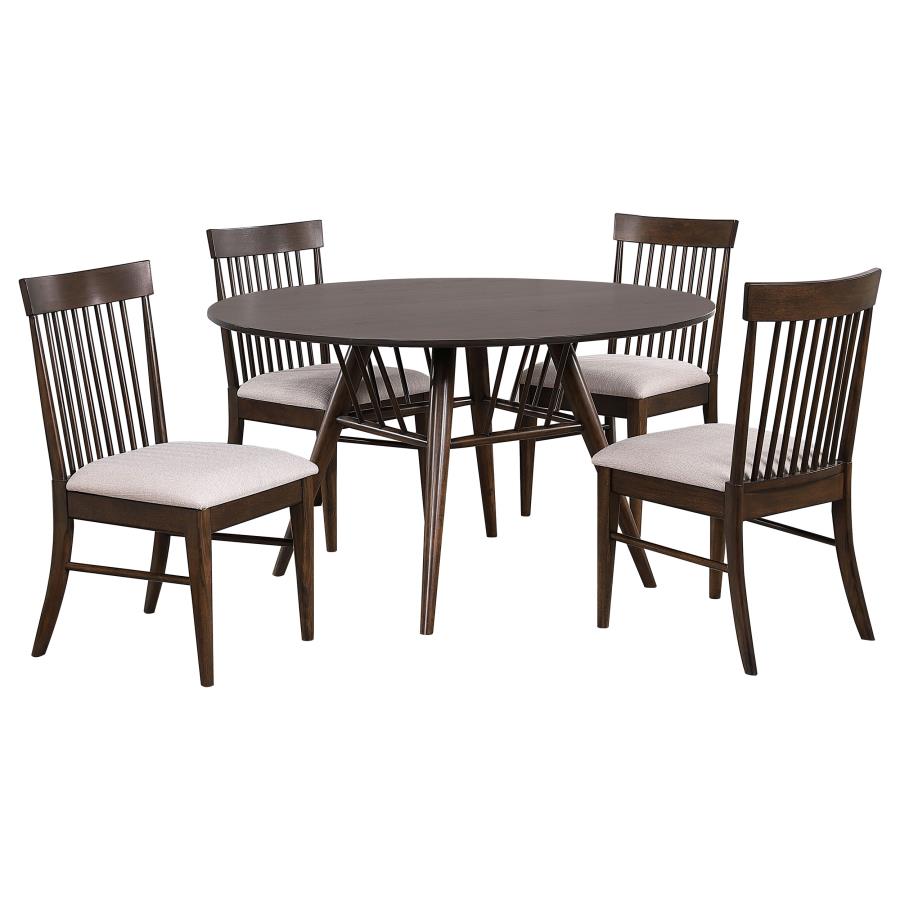 Juego de mesa de comedor redonda Everton de 5 piezas de 53 pulgadas en nogal oscuro