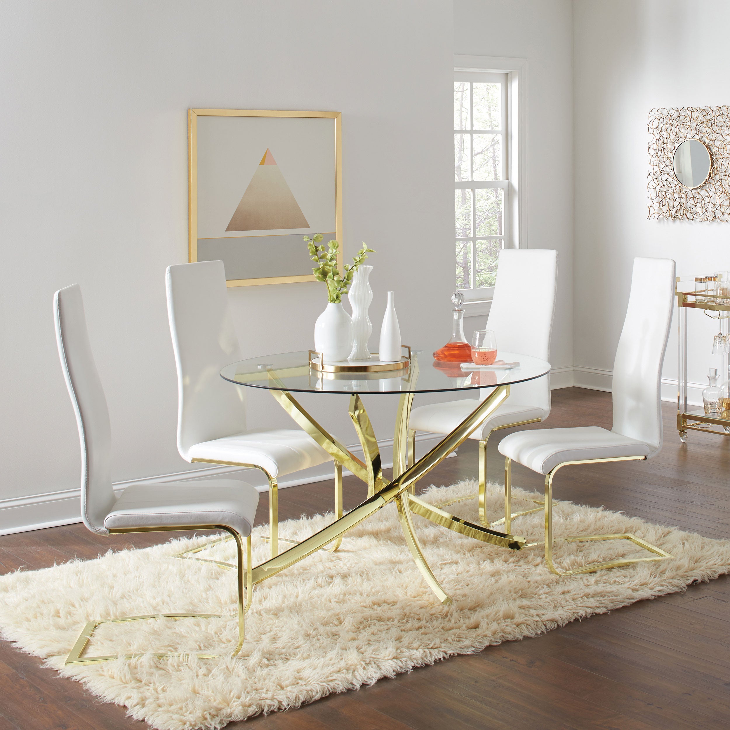 Juego de comedor Montclair blanco y dorado de 5 piezas