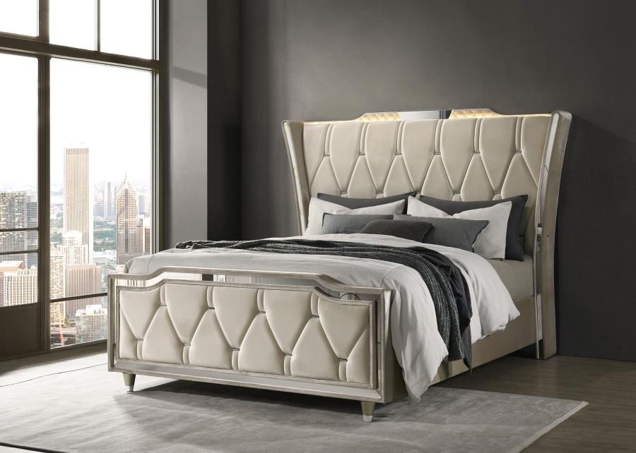 Lorient Queen LED Upholstered Wingback Bed Black