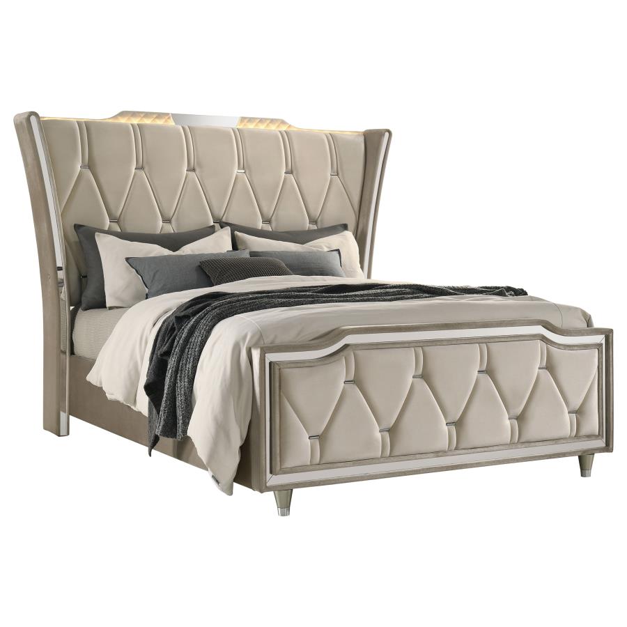 Lorient Queen LED Upholstered Wingback Bed Black