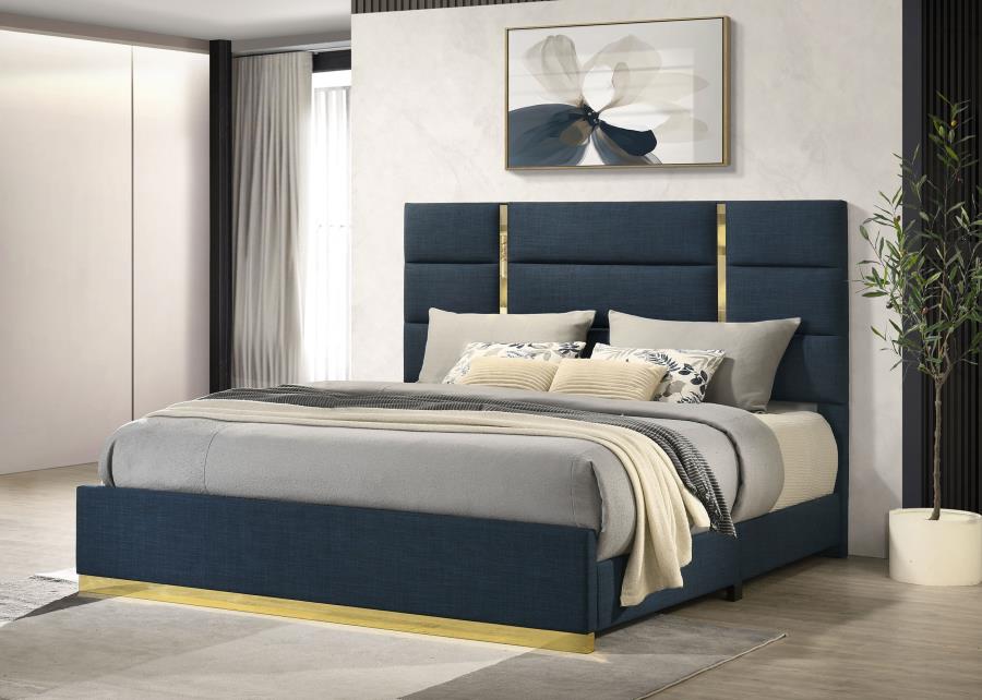 Ines 52-inch Fabric Upholstered Queen Panel Bed Nav