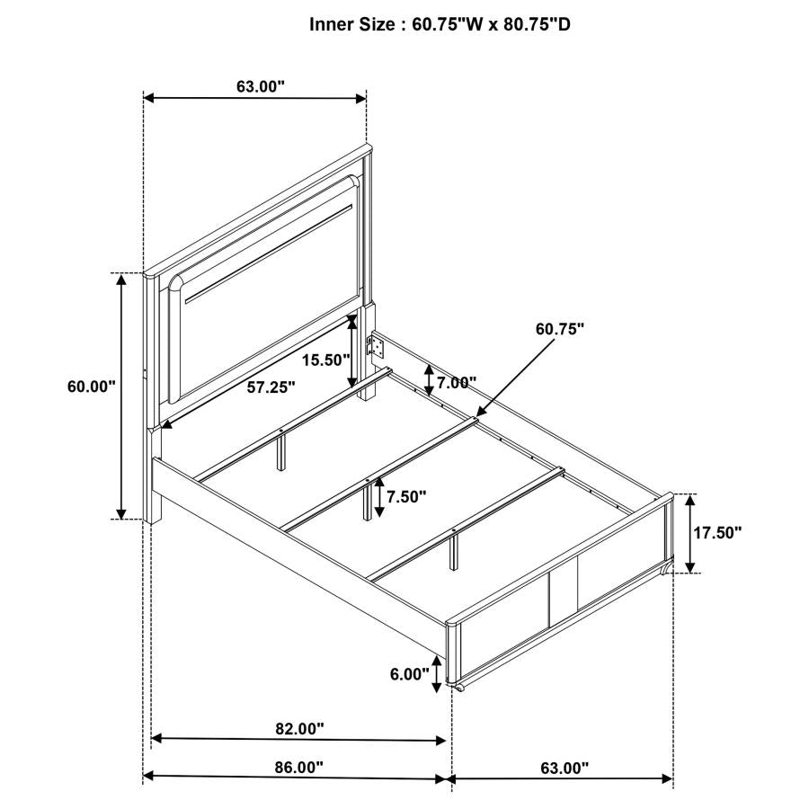 Leanne Queen LED Panel Bed Off White and Light Oak