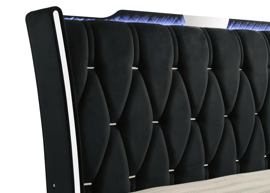 Lorient Queen LED Upholstered Wingback Bed Black