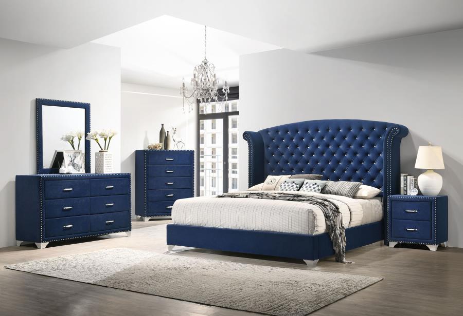Melody 4or 5 piece Queen or King Bedroom Set Grey Or Blue velvet