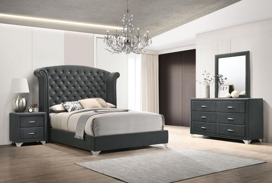 Melody 4or 5 piece Queen or King Bedroom Set Grey Or Blue velvet
