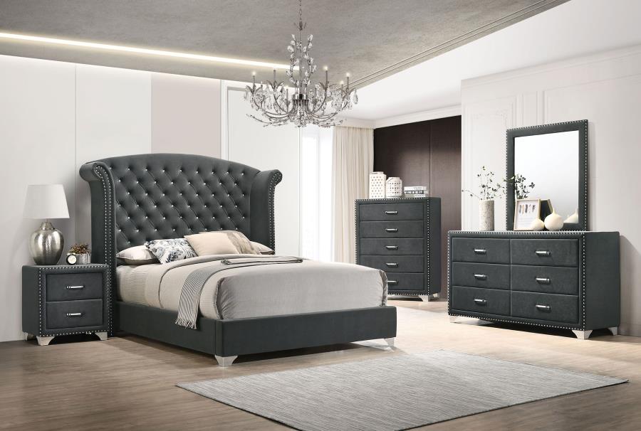 Melody 4or 5 piece Queen or King Bedroom Set Grey Or Blue velvet