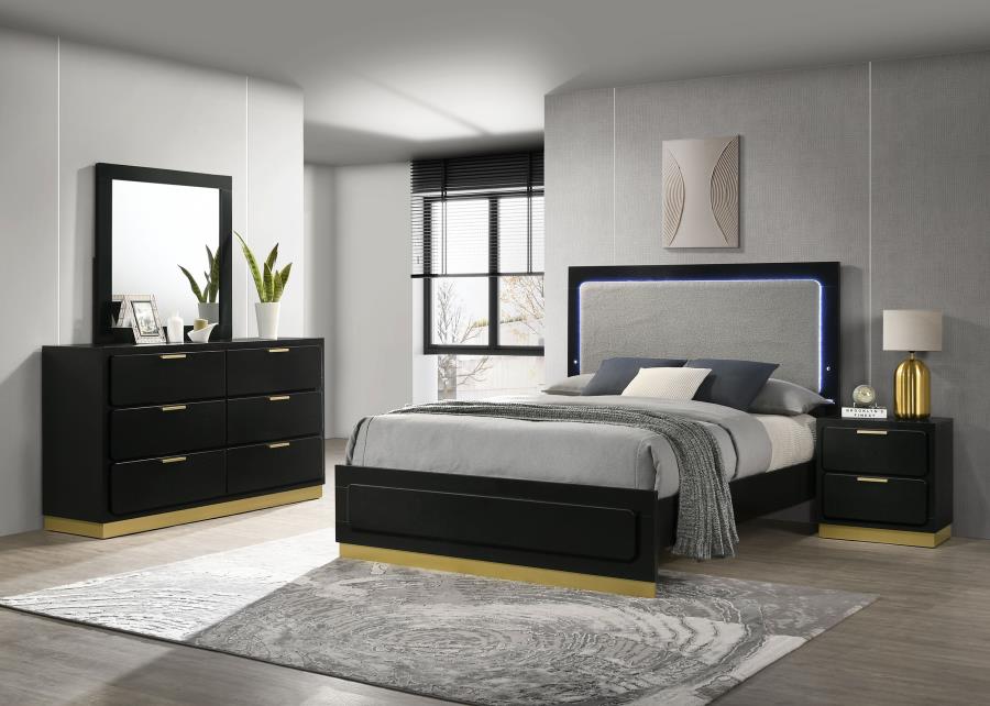 Caraway 4-piece Bedroom Set Queen or King White or Black with LED