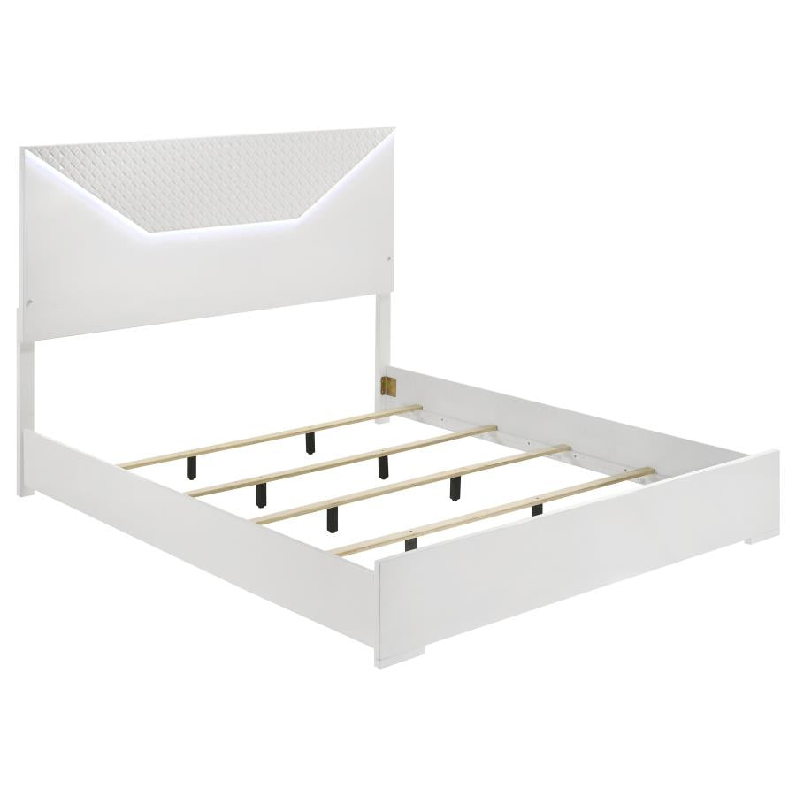 Cabecero de cama Ives Queen con paneles LED, blanco de alto brillo