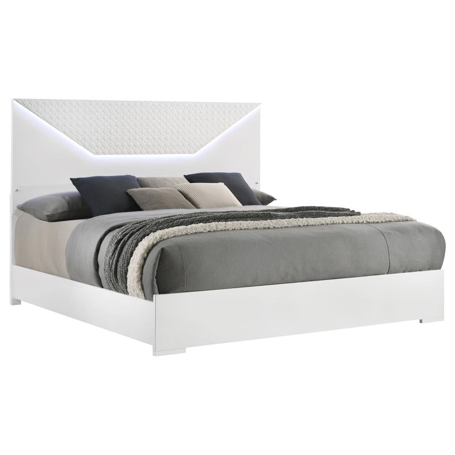 Cabecero de cama Ives Queen con paneles LED, blanco de alto brillo