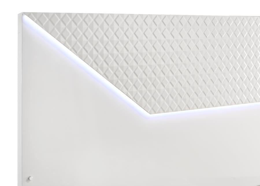 Cabecero de cama Ives Queen con paneles LED, blanco de alto brillo