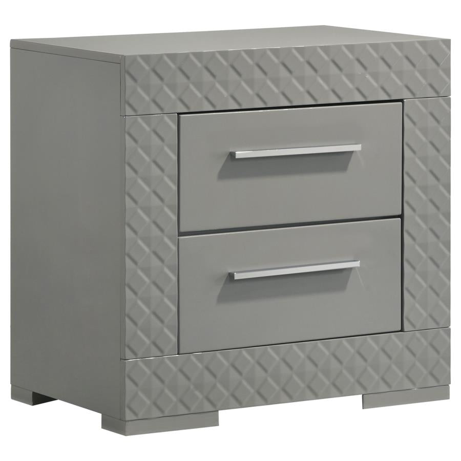 Ives 4-piece Queen Bedroom Set Grey High Gloss LED lights