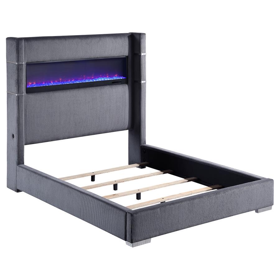 Tisdall 67-inch Upholstered Fireplace Bed Grey