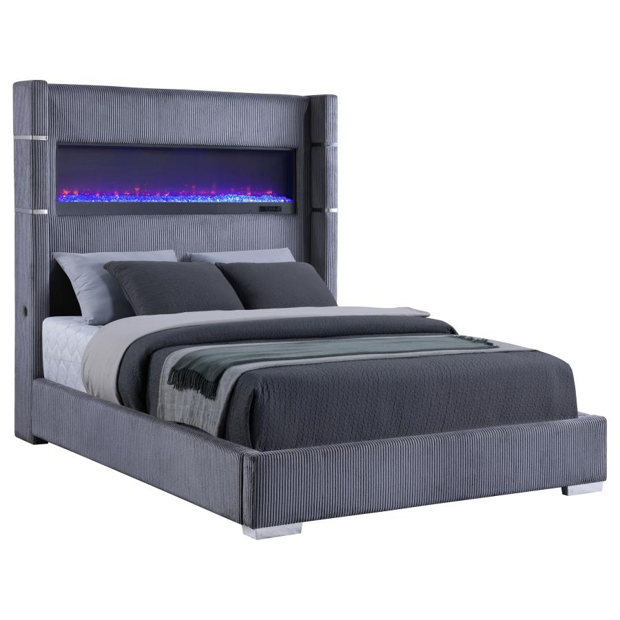 Tisdall 67-inch Upholstered Fireplace Bed Grey