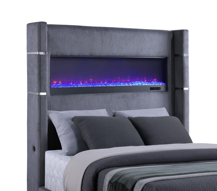 Tisdall 67-inch Upholstered Fireplace Bed Grey