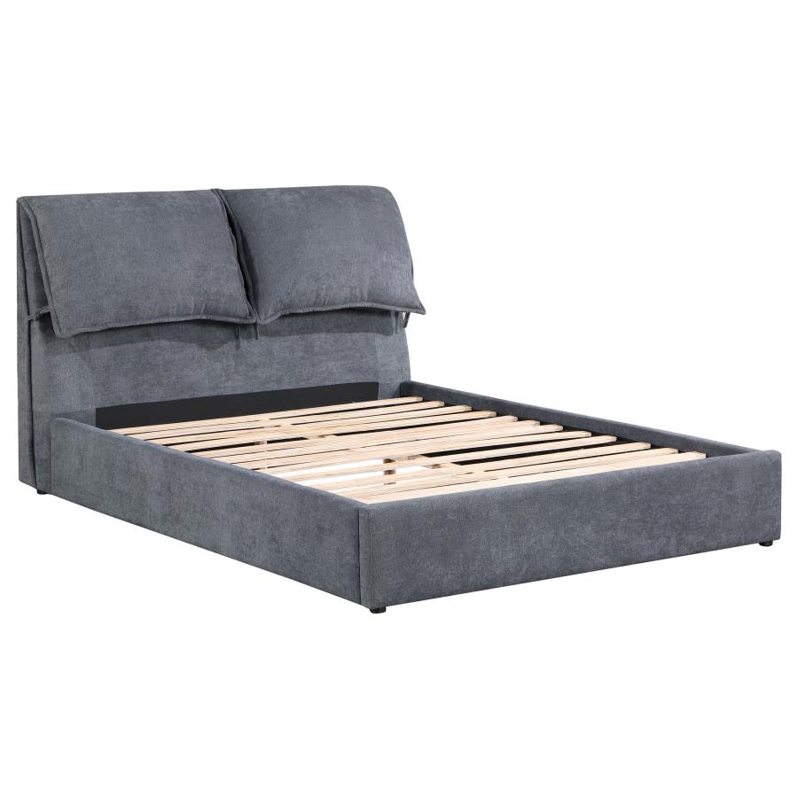 Cama Queen tapizada Laurel con paneles, gris oscuro