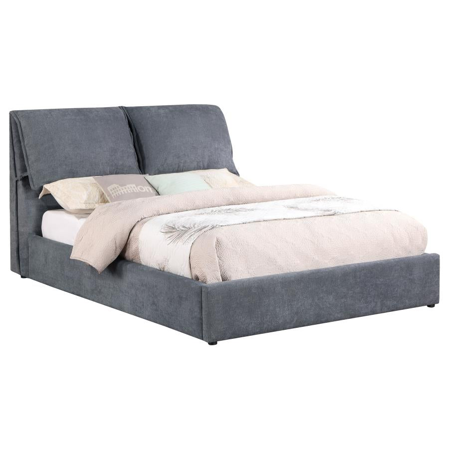 Cama Queen tapizada Laurel con paneles, gris oscuro
