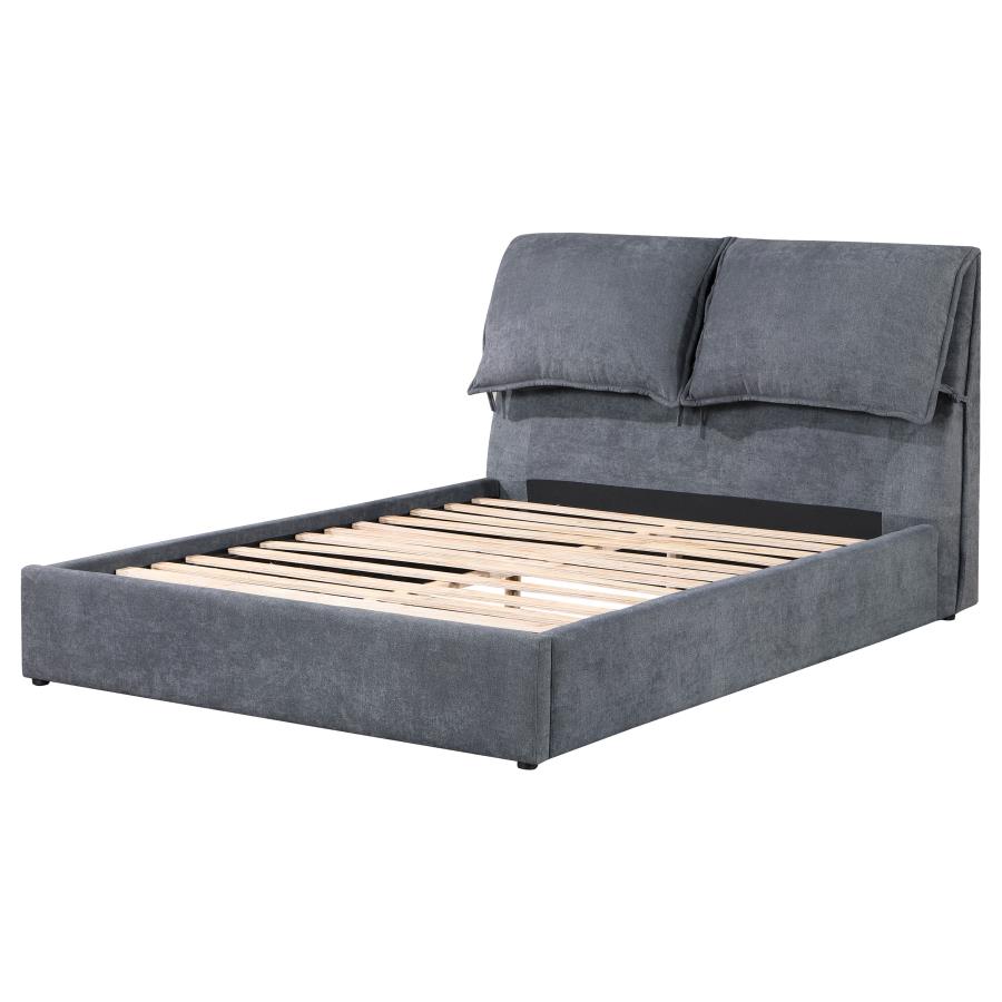 Cama Queen tapizada Laurel con paneles, gris oscuro