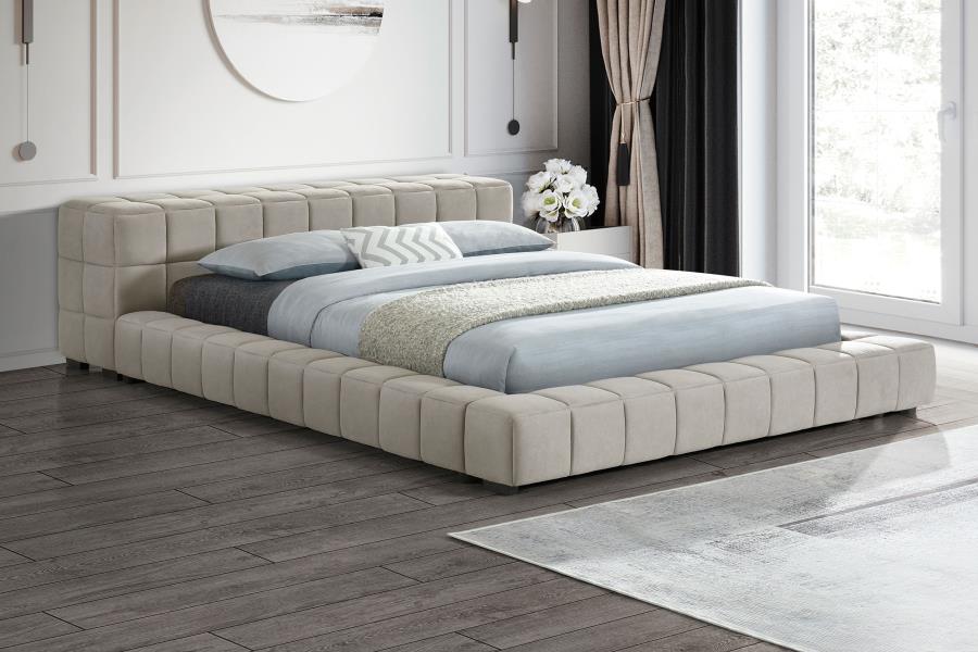 Lit plateforme Queen rembourré Trinity taupe clair