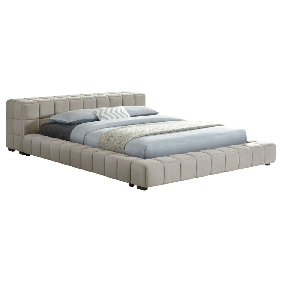 Lit plateforme Queen rembourré Trinity taupe clair