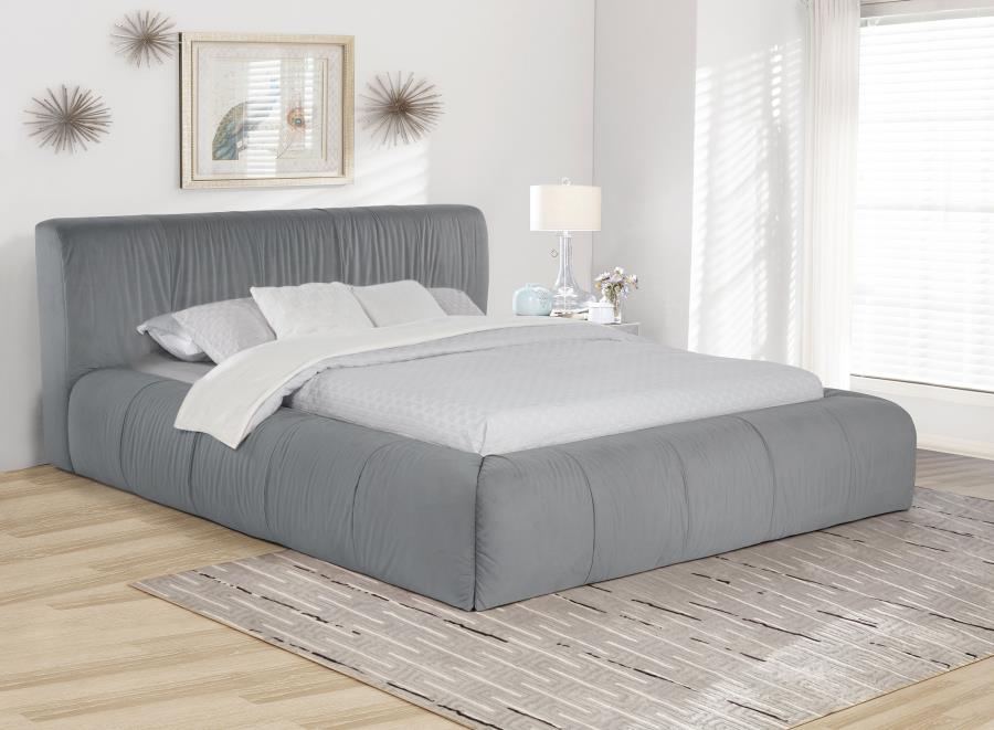 CAMA QUEEN CON PLATAFORMA TAPIZADA WILSHIRE GRIS