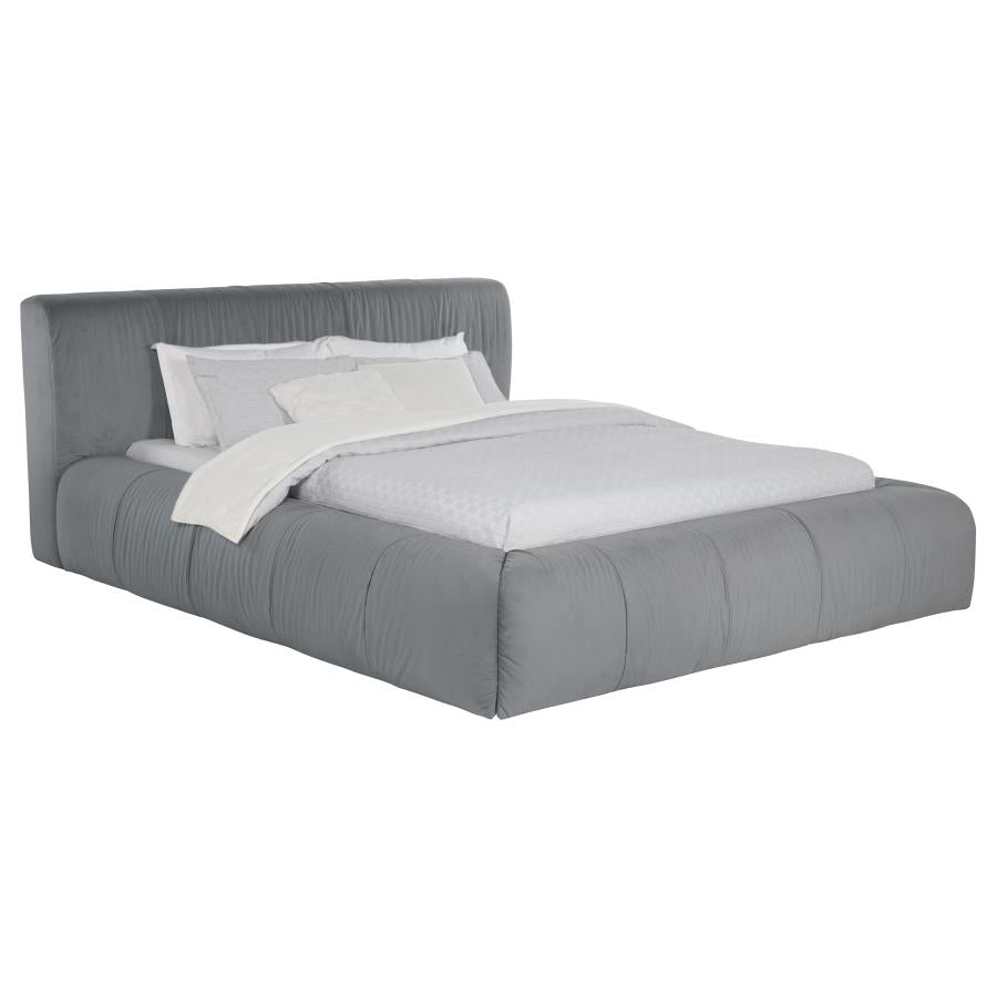 CAMA QUEEN CON PLATAFORMA TAPIZADA WILSHIRE GRIS