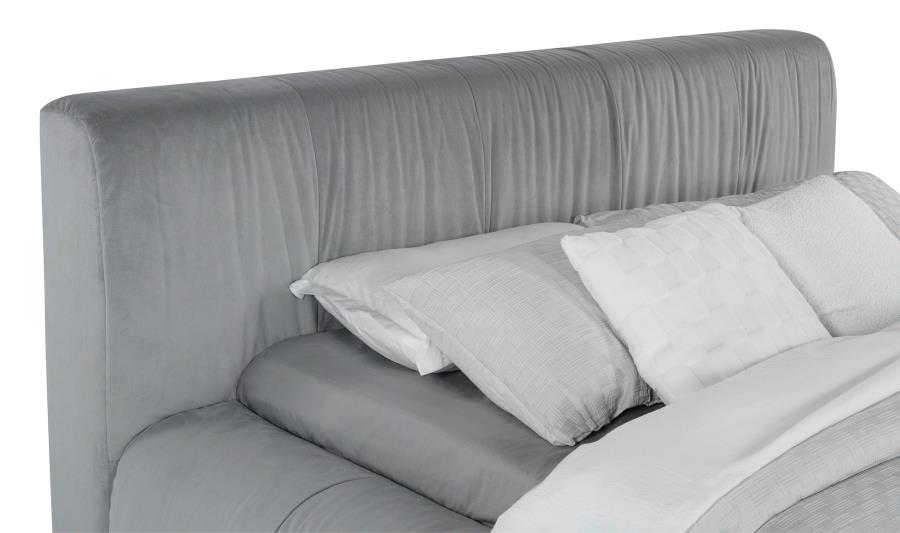 CAMA QUEEN CON PLATAFORMA TAPIZADA WILSHIRE GRIS