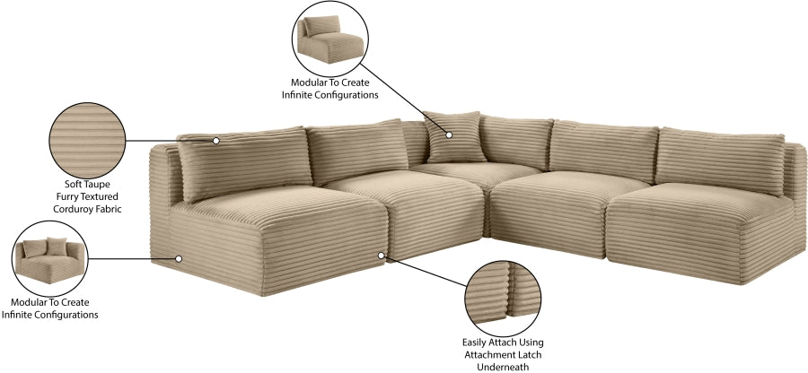 Taupe Shaggy 101" Corduroy Performance Fabric Upholstered Upholstered Modular Sectional