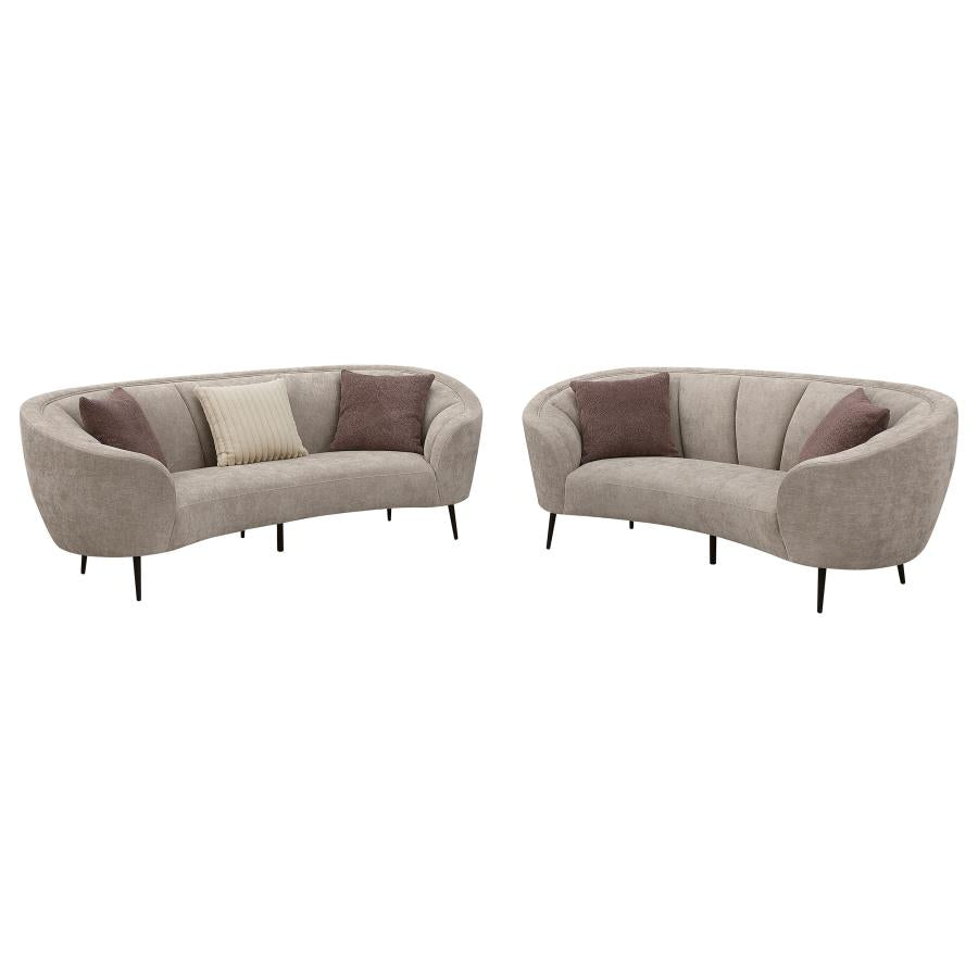 Ellorie Upholstered Channel Back Curved Sofa Beige