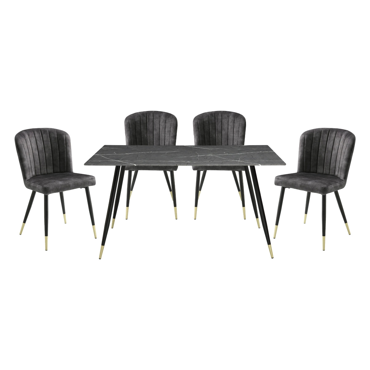 Juego de mesa de comedor Tessy de 5 piezas de imitación mármol negro y dorado