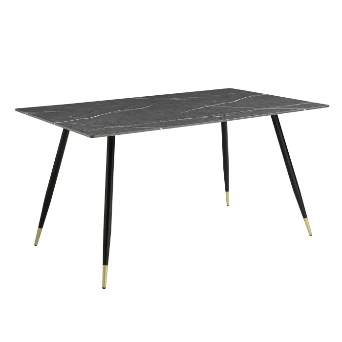 Juego de mesa de comedor Tessy de 5 piezas de imitación mármol negro y dorado