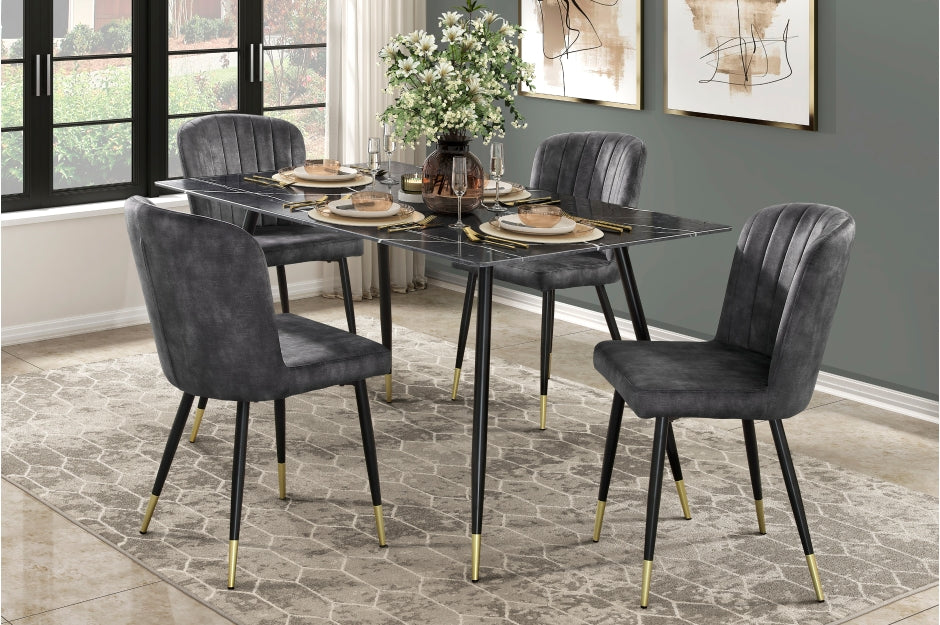 Juego de mesa de comedor Tessy de 5 piezas de imitación mármol negro y dorado