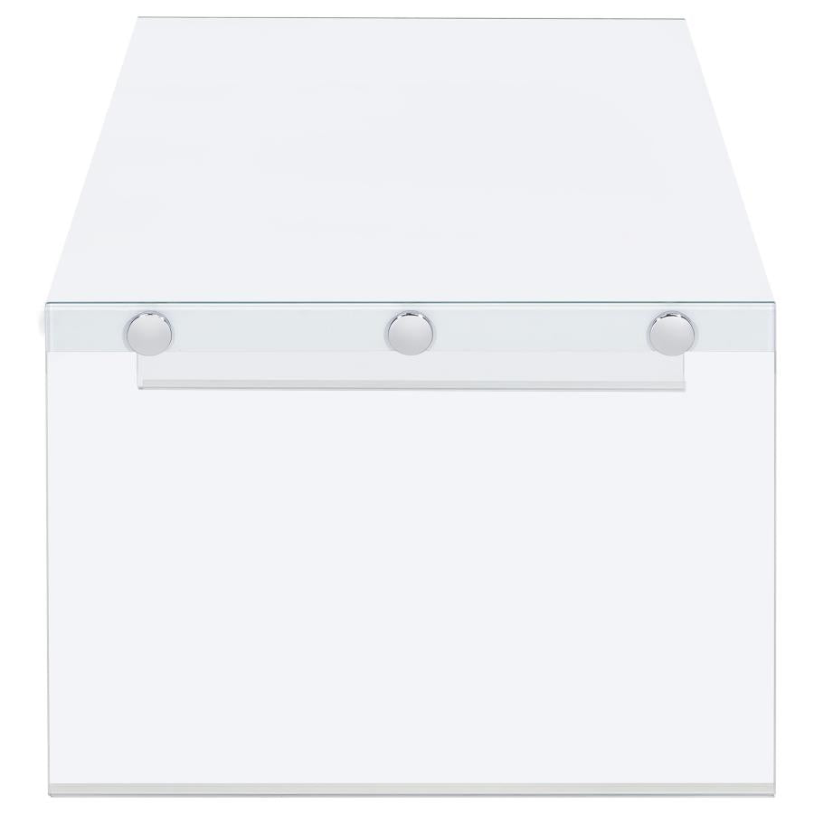 Mesa de centro rectangular con marco de vidrio opalino blanco de alto brillo
