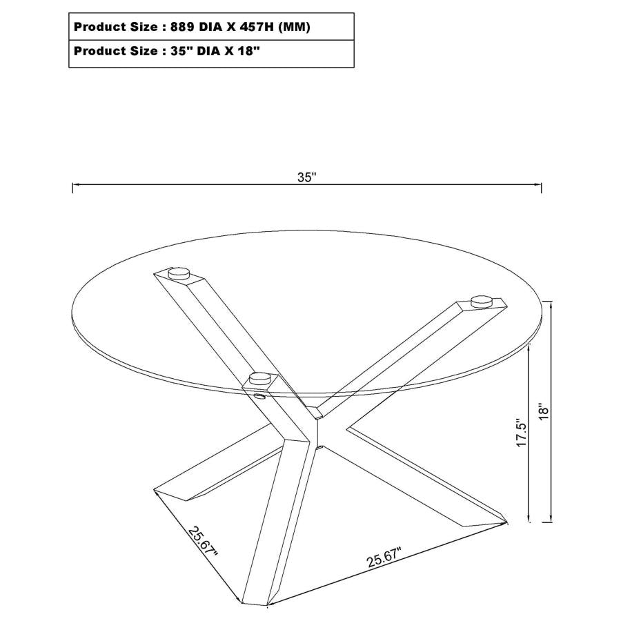 KENZIE ROUND TEMPERED GLASS TOP COCKTAIL COFFEE TABLE CHROME