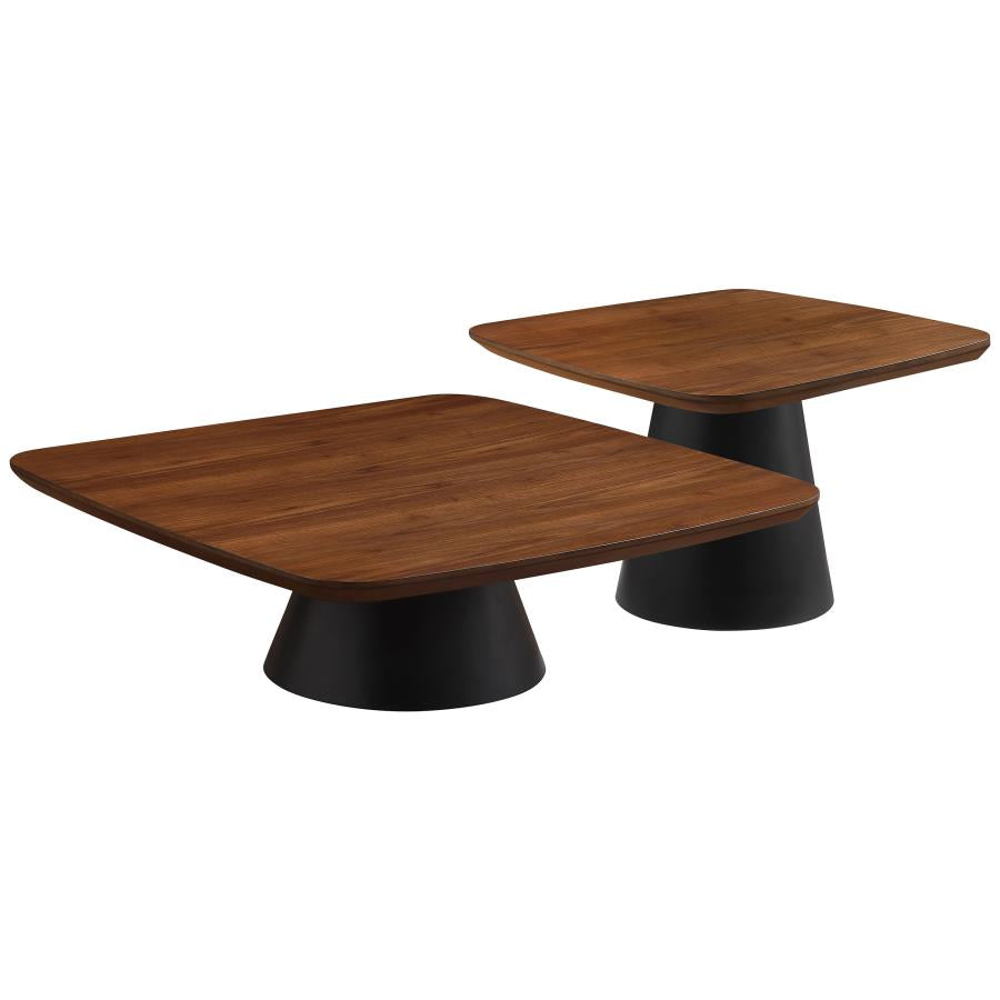 Juego de mesa de centro de 2 piezas Eason en nogal y negro