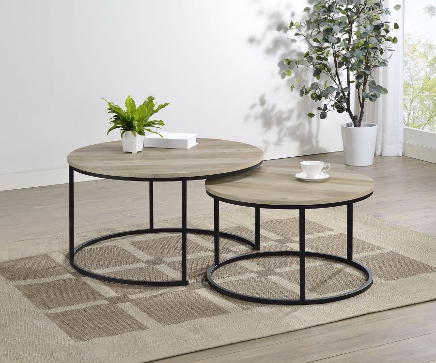 Lainey 2-piece Round Nesting Coffee Table Distressed Pine