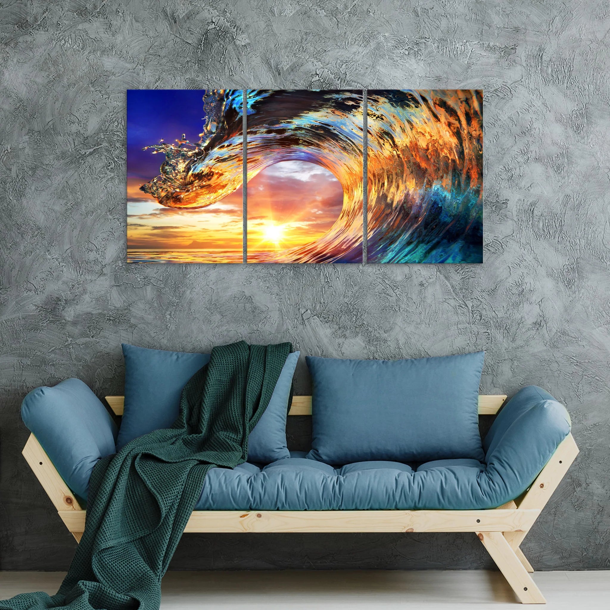 Arte de pared de vidrio con ondas (3 piezas, 61 x 91 cm)