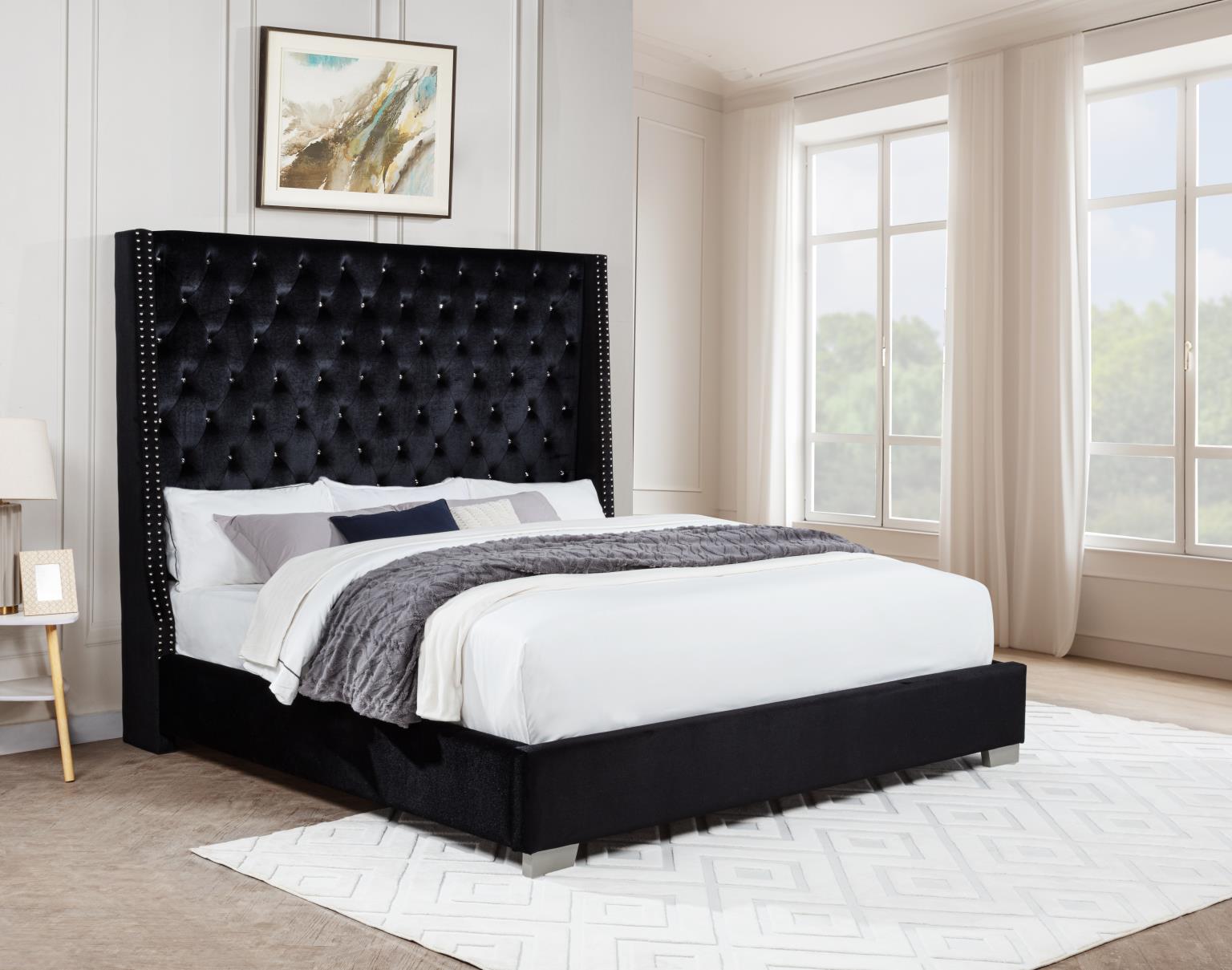 Duluth Upholstered velvet black Wingback Bed