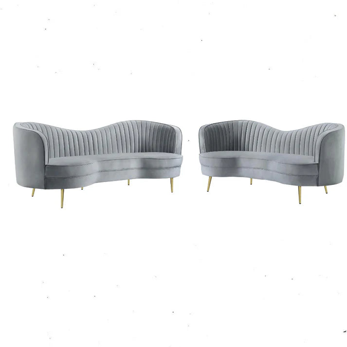 Sophia 2-piece Upholstered Channel Tufted Sofa Set Grey
