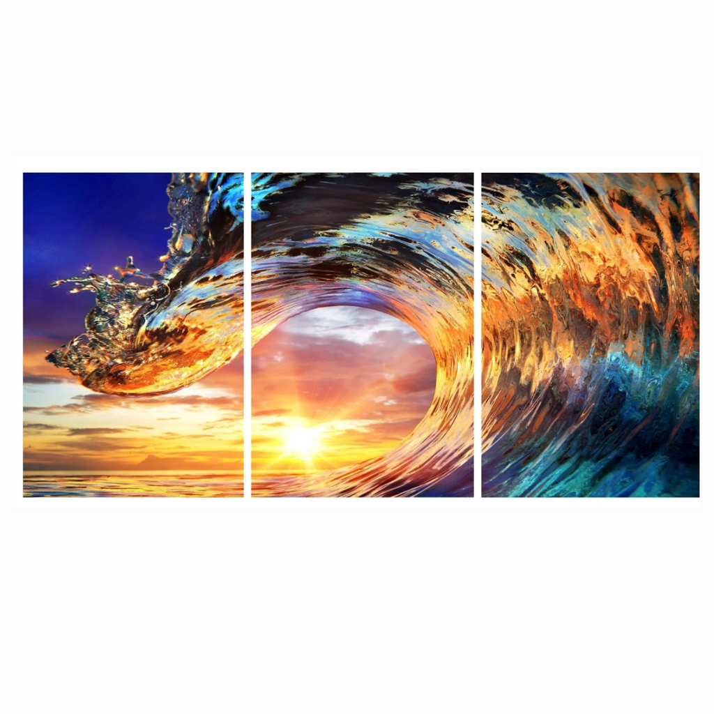 Arte de pared de vidrio con ondas (3 piezas, 61 x 91 cm)