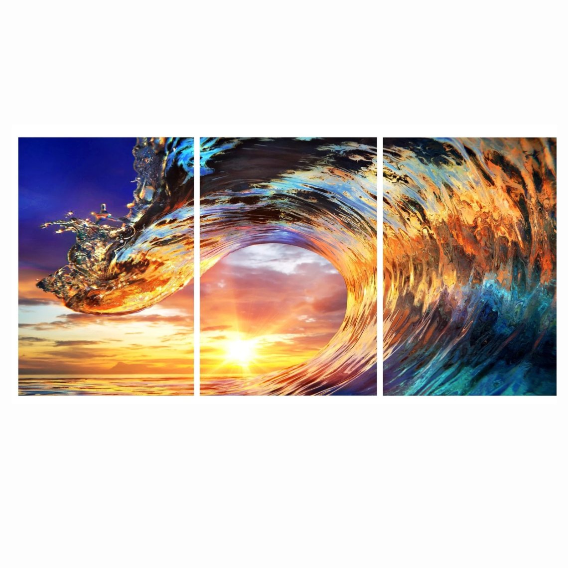 Arte de pared de vidrio con ondas (3 piezas, 61 x 91 cm)